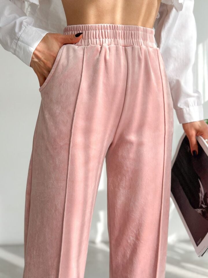 Kadın Geniş Paça Max Boy Kadife Pantolon XL - PEMBE
