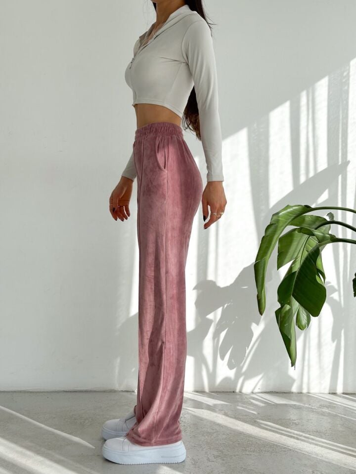 Kadın Geniş Paça Max Boy Kadife Pantolon XL - PEMBE