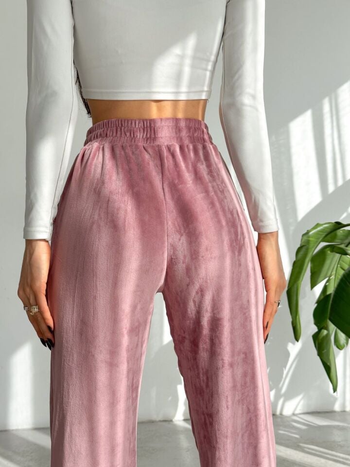 Kadın Geniş Paça Max Boy Kadife Pantolon XL - PEMBE