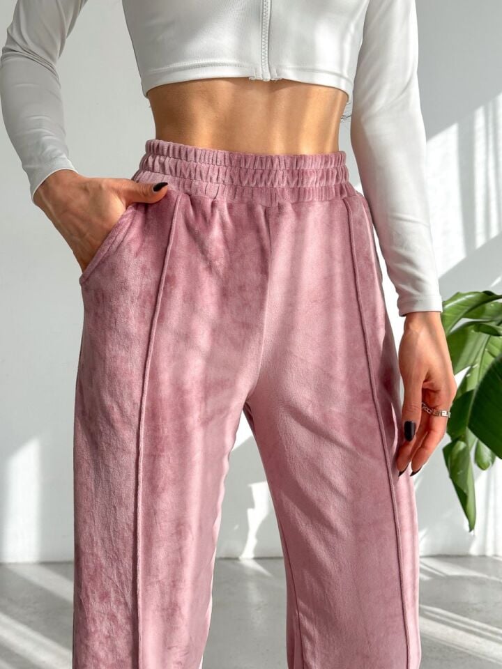 Kadın Geniş Paça Max Boy Kadife Pantolon XL - PEMBE