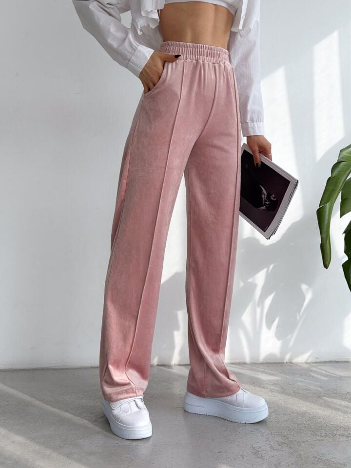Kadın Geniş Paça Max Boy Kadife Pantolon XL - PEMBE