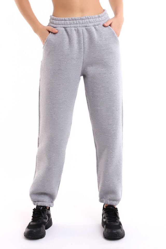 Kadın İçi Şardonlu 3'iplik  Jogger Kalın Kumaş Eşofman Altı M - GRİ