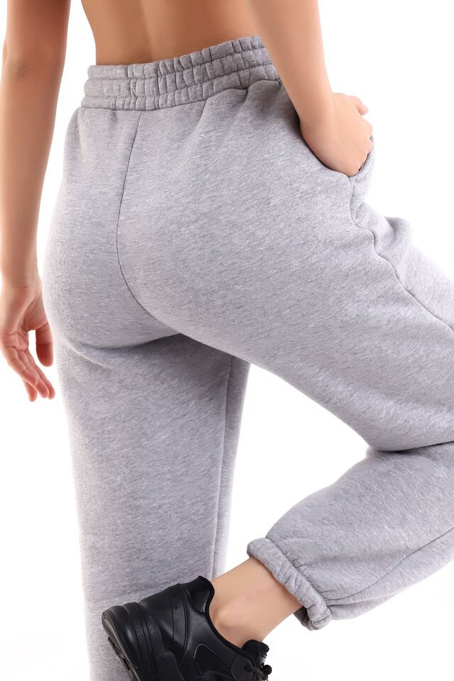 Kadın İçi Şardonlu 3'iplik  Jogger Kalın Kumaş Eşofman Altı M - GRİ