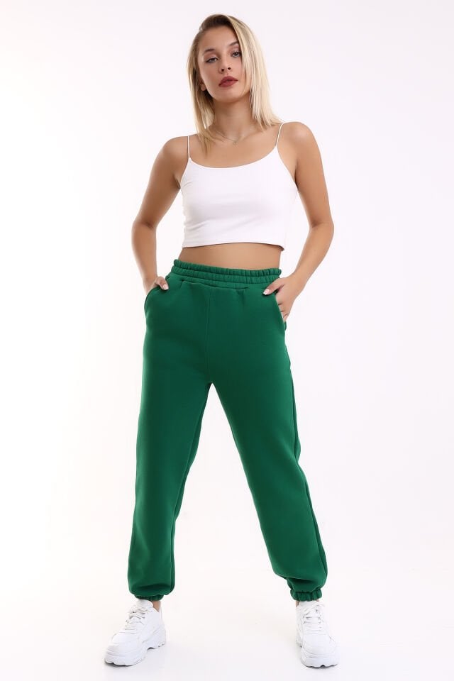 Kadın İçi Şardonlu 3'iplik  Jogger Kalın Kumaş Eşofman Altı M - BENETTON YEŞİLİ