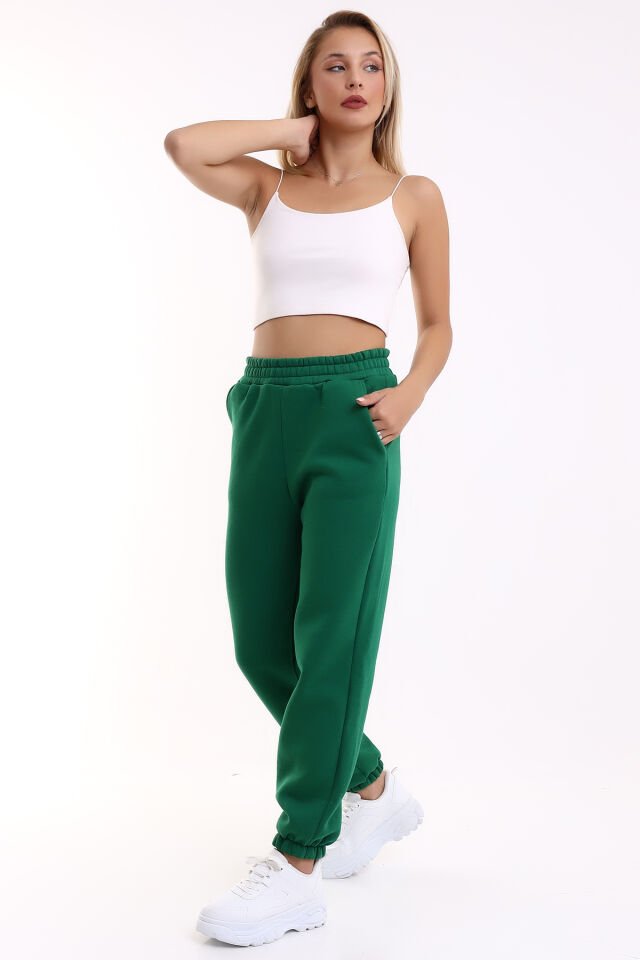 Kadın İçi Şardonlu 3'iplik  Jogger Kalın Kumaş Eşofman Altı M - BENETTON YEŞİLİ
