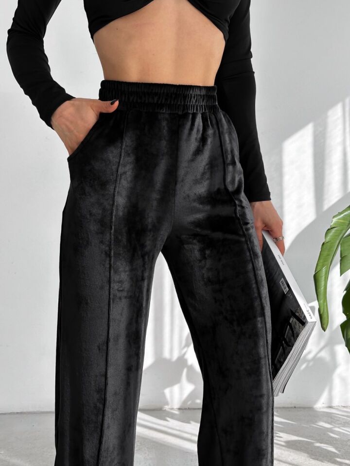 Kadın Geniş Paça Max Boy Kadife Pantolon 2251 M - SİYAH