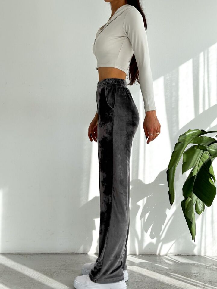 Kadın Geniş Paça Max Boy Kadife Pantolon 2251 M - SİYAH