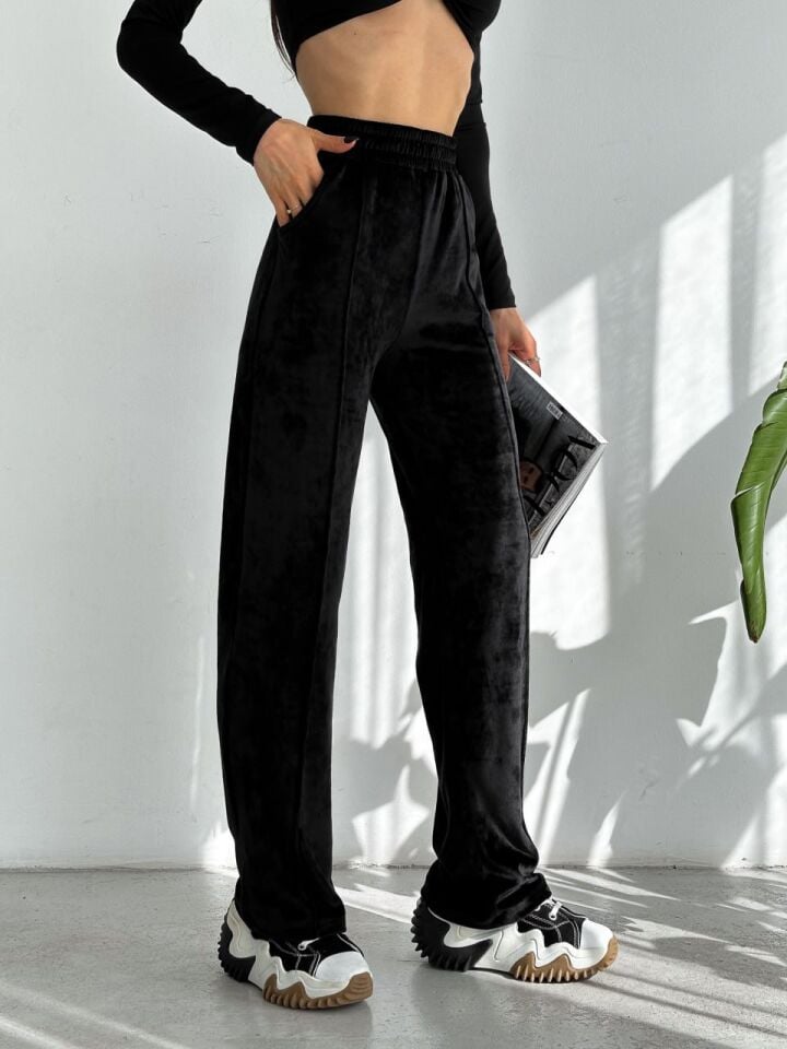 Kadın Geniş Paça Max Boy Kadife Pantolon 2251 XL - SİYAH