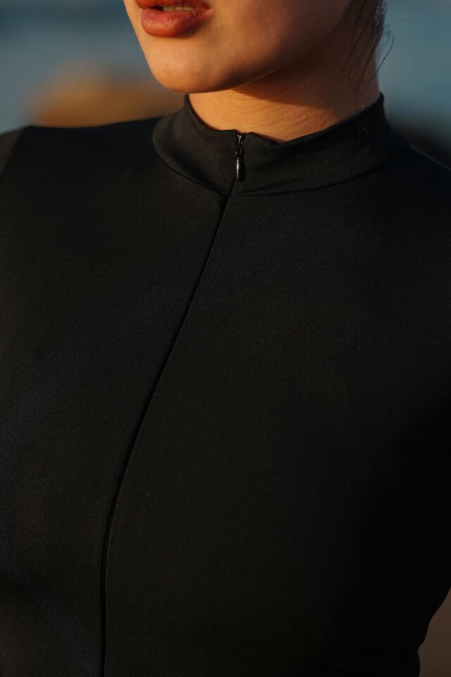 Kadın Kısa Tulum Boneli Tayt Model Tulum Mayo 2XL - SİYAH