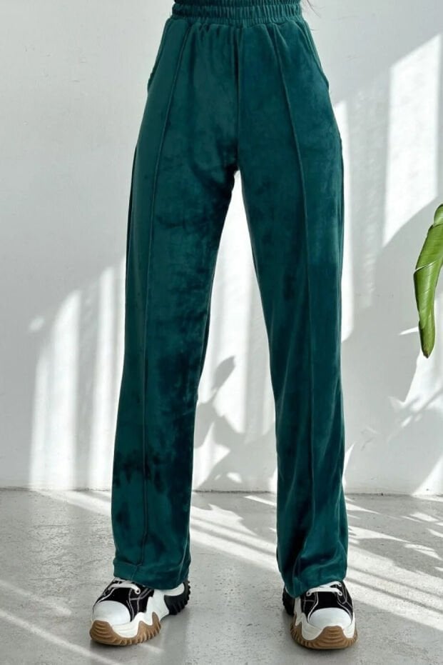 Kadın Geniş Paça Max Boy Kadife Pantolon 2251 2XL - PETROL YEŞİLİ