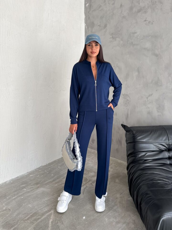 Kadın Hakim Yaka Fermuarlı Modal Kumaş Alt Üst Takım 2371 XL - LACİVERT