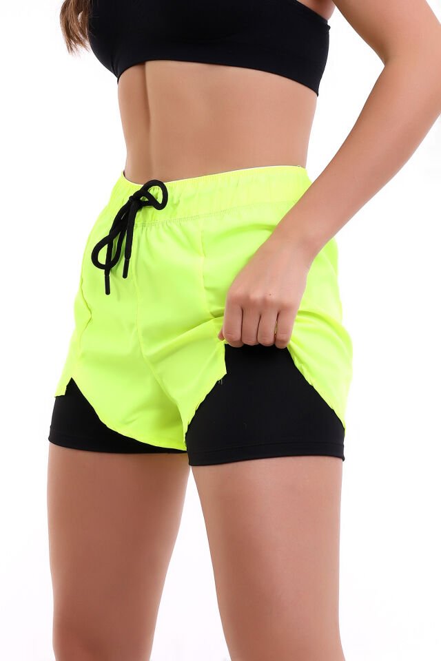Kadın Neon Yeşili Survive Taytlı Sporcu Taytlı Şort WM M
