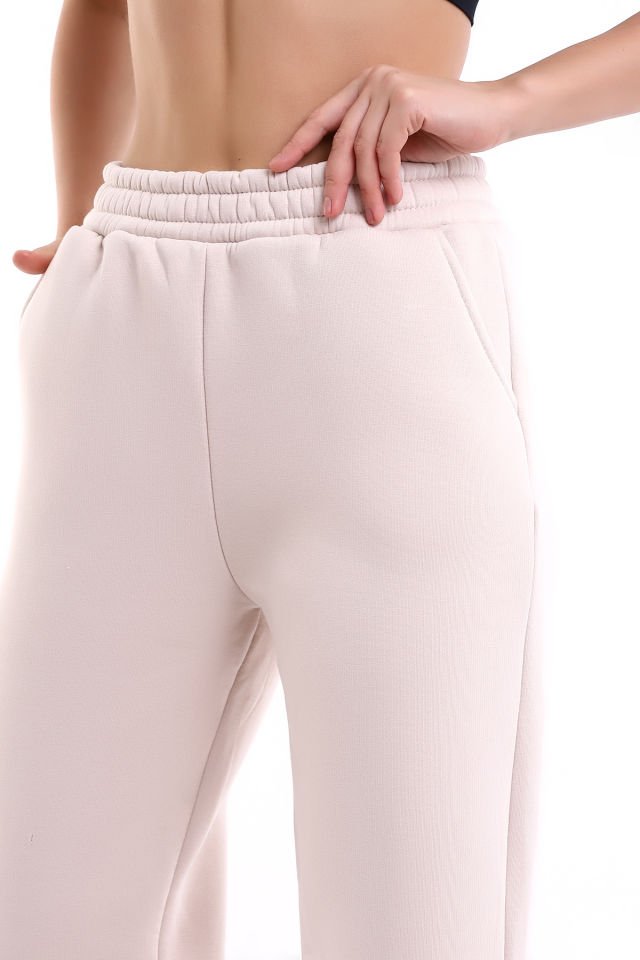 Kadın İçi Şardonlu 3'iplik  Jogger Kalın Kumaş Eşofman Altı M - EKRU