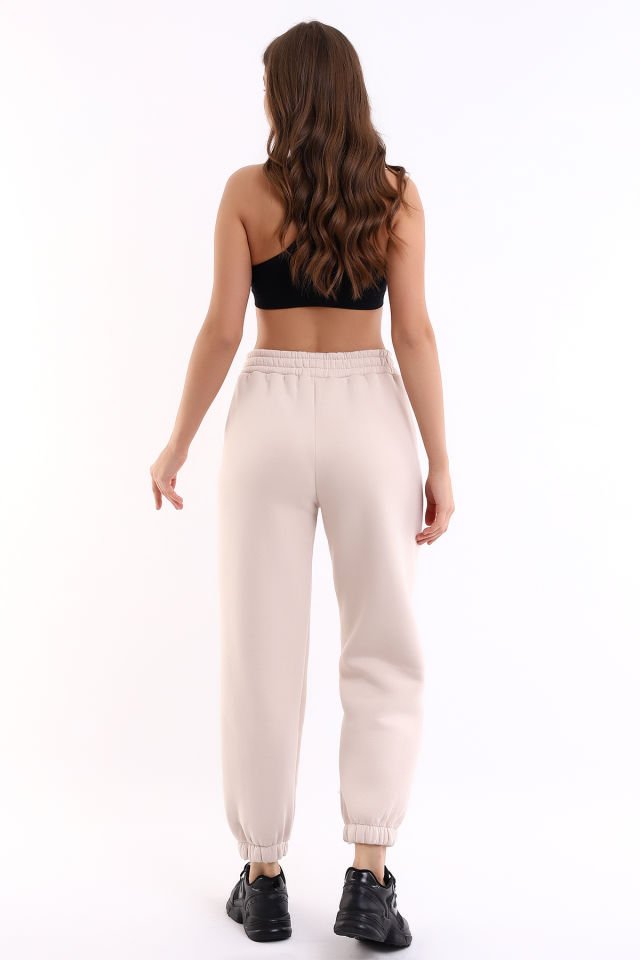 Kadın İçi Şardonlu 3'iplik  Jogger Kalın Kumaş Eşofman Altı M - EKRU