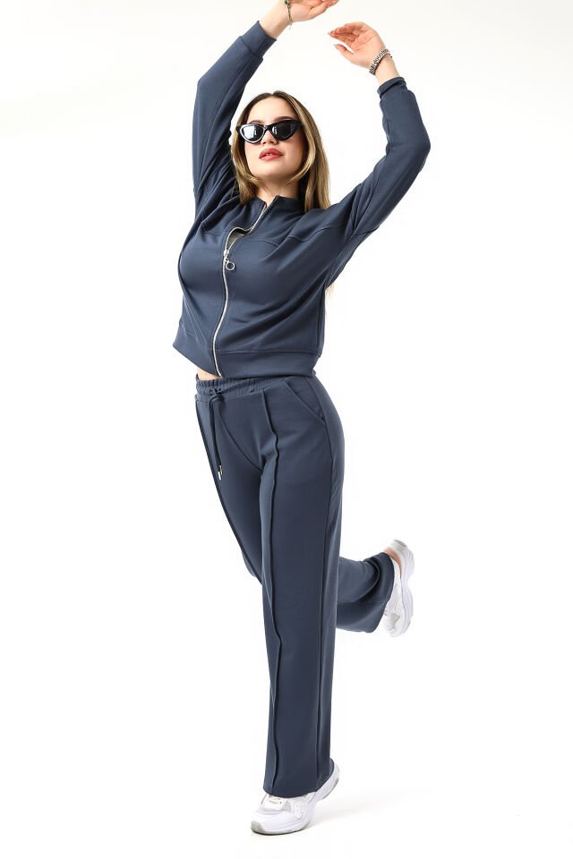 Kadın Hakim Yaka Fermuarlı Modal Kumaş Alt Üst Takım 2371 XL - FÜME