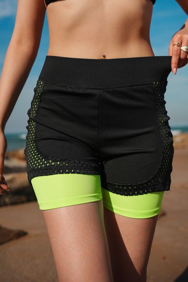 Kadın Fileli Taytlı Şort XXL - PEMBE