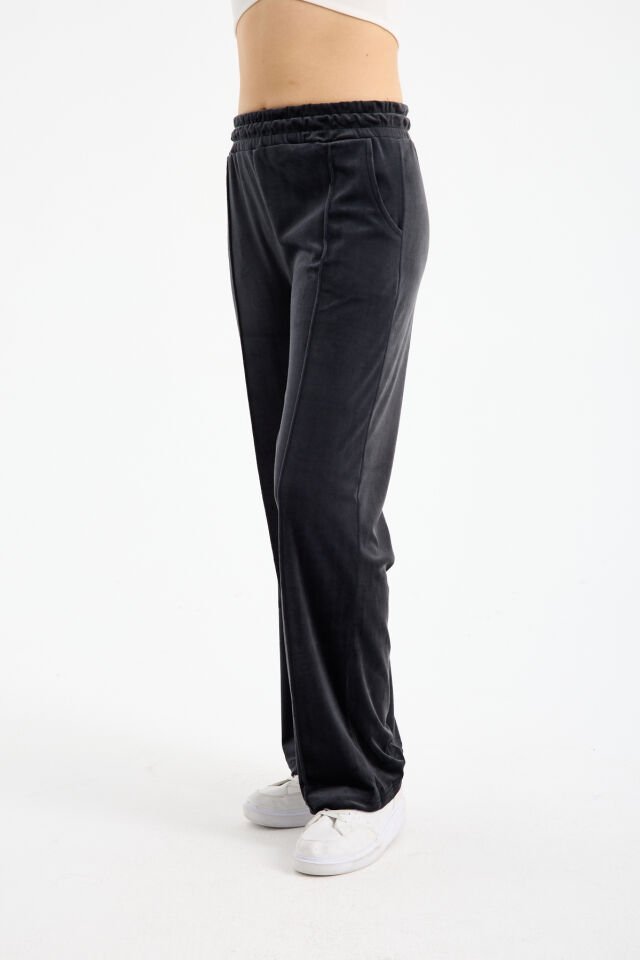 Kadın Geniş Paça Max Boy Kadife Pantolon 2251 L - KÜLSİYAH