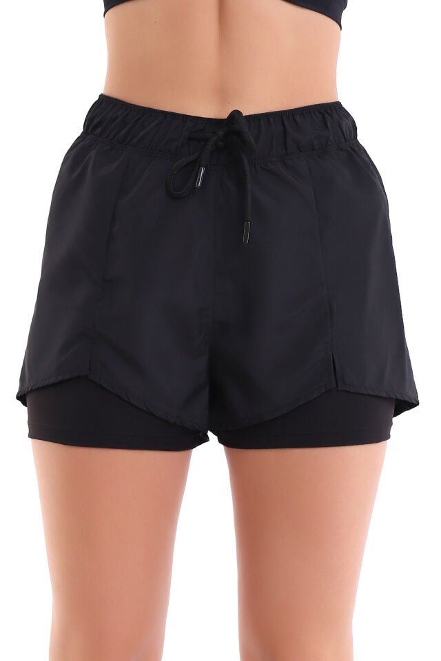 Kadın Siyah Renk Taytlı Survive Sporcu Şort WM S
