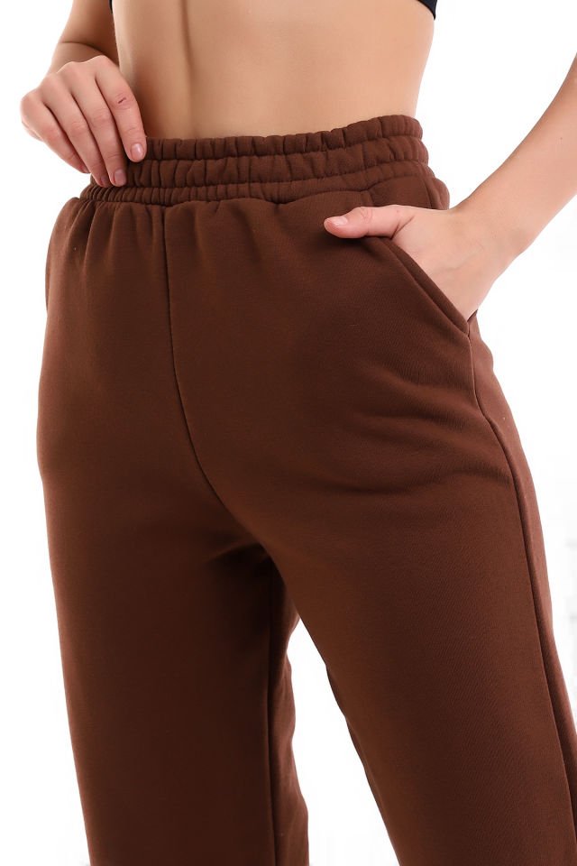 Kadın İçi Şardonlu 3'iplik  Jogger Kalın Kumaş Eşofman Altı M - ACI KAHVE