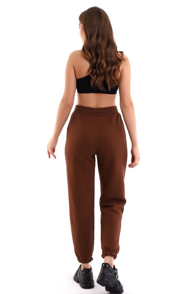 Kadın İçi Şardonlu 3'iplik  Jogger Kalın Kumaş Eşofman Altı M - ACI KAHVE