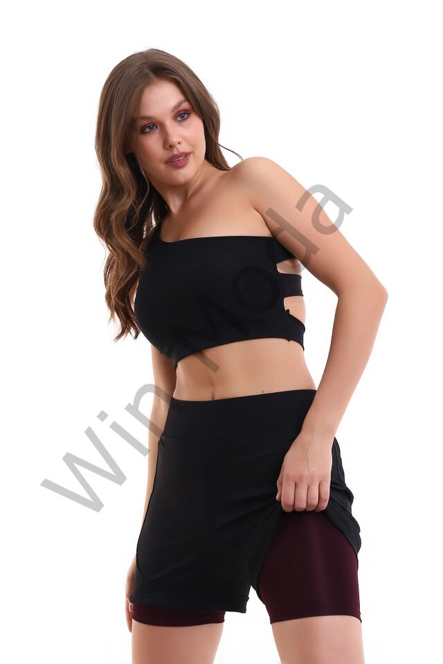 Fileli Taytlı Şort XS - BORDO