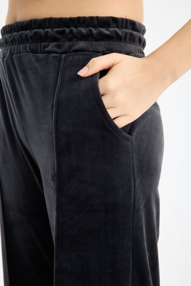 Kadın Geniş Paça Max Boy Kadife Pantolon 2251 XL - KÜLSİYAH