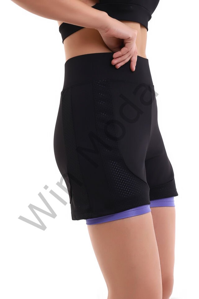 Fileli Taytlı Şort XS - LİLA