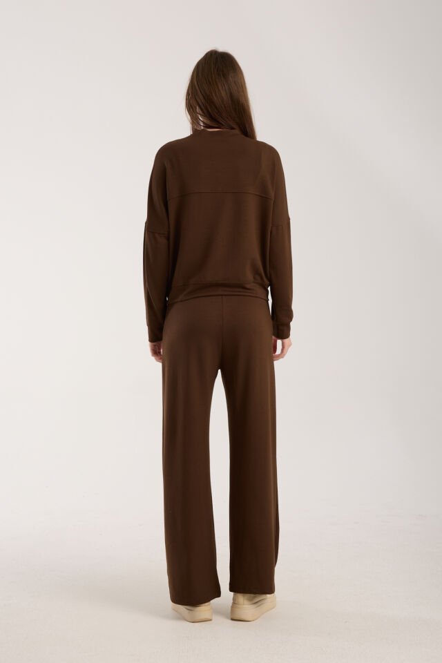 Kadın Hakim Yaka Fermuarlı Modal Kumaş Alt Üst Takım 2371 XL - KAHVERENGİ