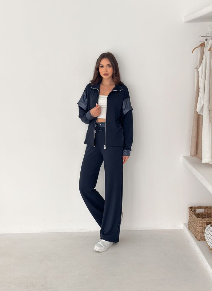 Kadın Garnili Modal Kumaş Baggy Eşofman Altı 2605 S - LACİVERT
