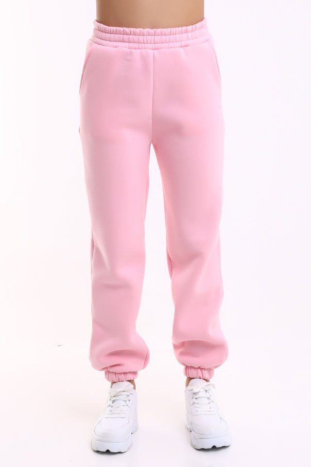 Kadın İçi Şardonlu 3'iplik  Jogger Kalın Kumaş Eşofman Altı M - PEMBE