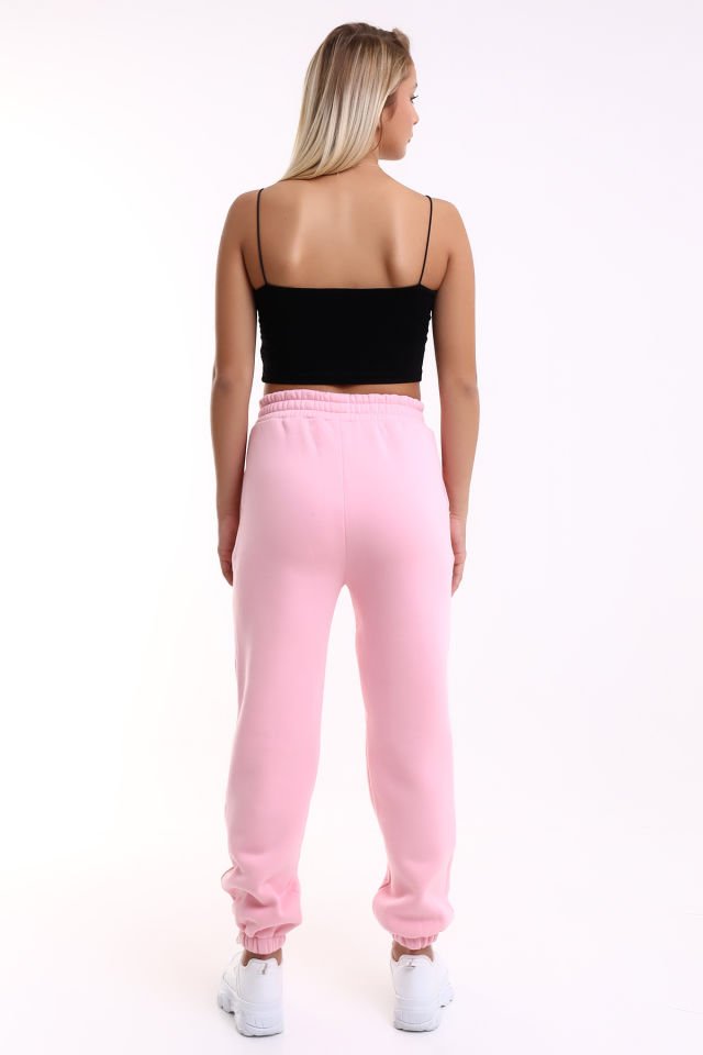 Kadın İçi Şardonlu 3'iplik  Jogger Kalın Kumaş Eşofman Altı M - PEMBE