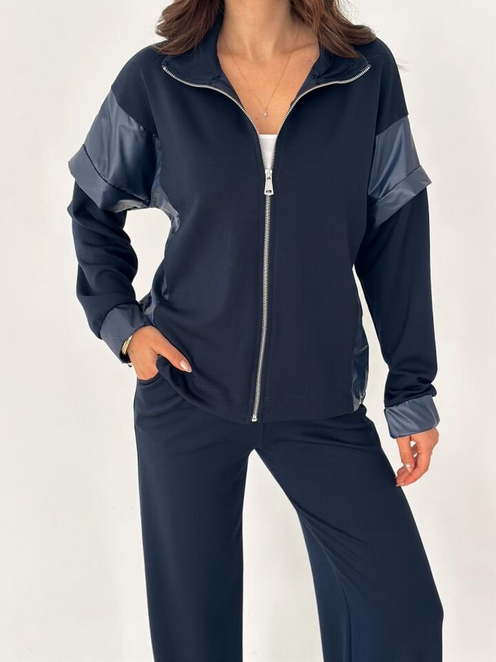 Kadın Garnili Modal Kumaş Baggy Eşofman Altı 2605 XL - LACİVERT