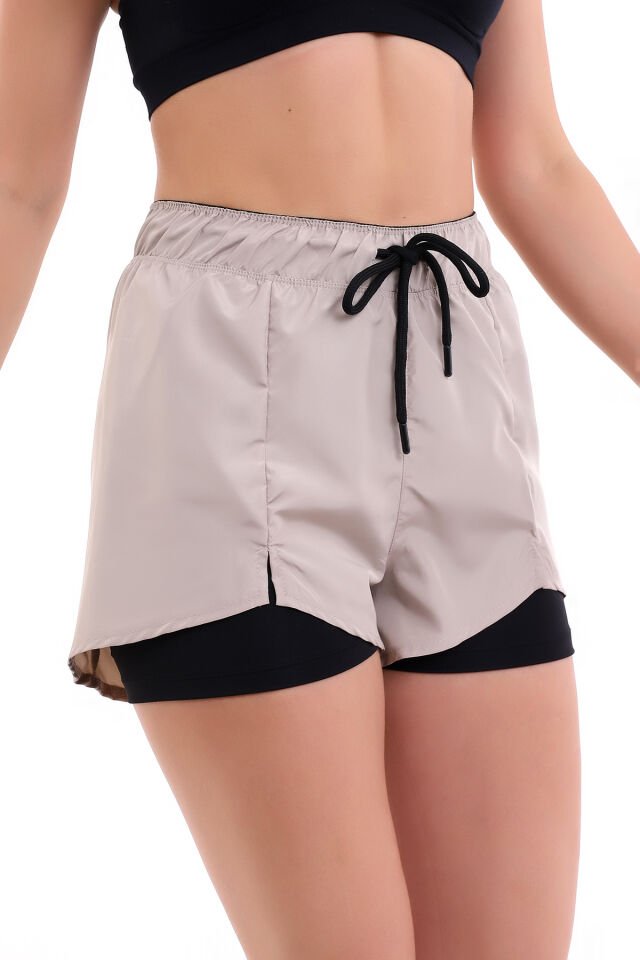 Kadın Taş Rengi Survive Taytlı Sporcu Şortu WM S