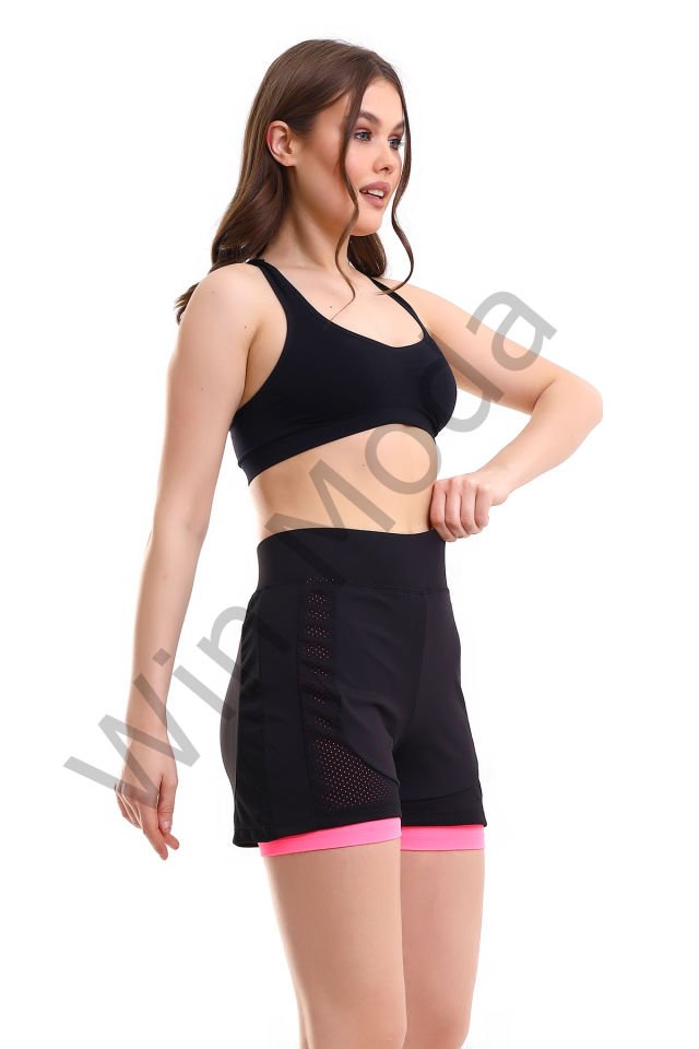 Kadın Fileli Taytlı Şort S - PEMBE