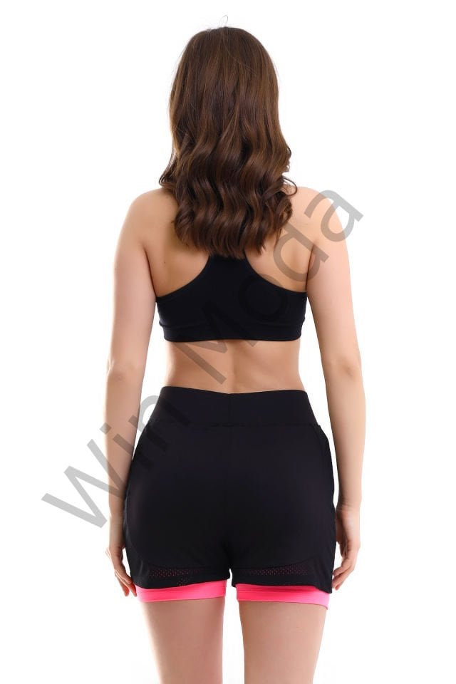 Kadın Fileli Taytlı Şort S - PEMBE