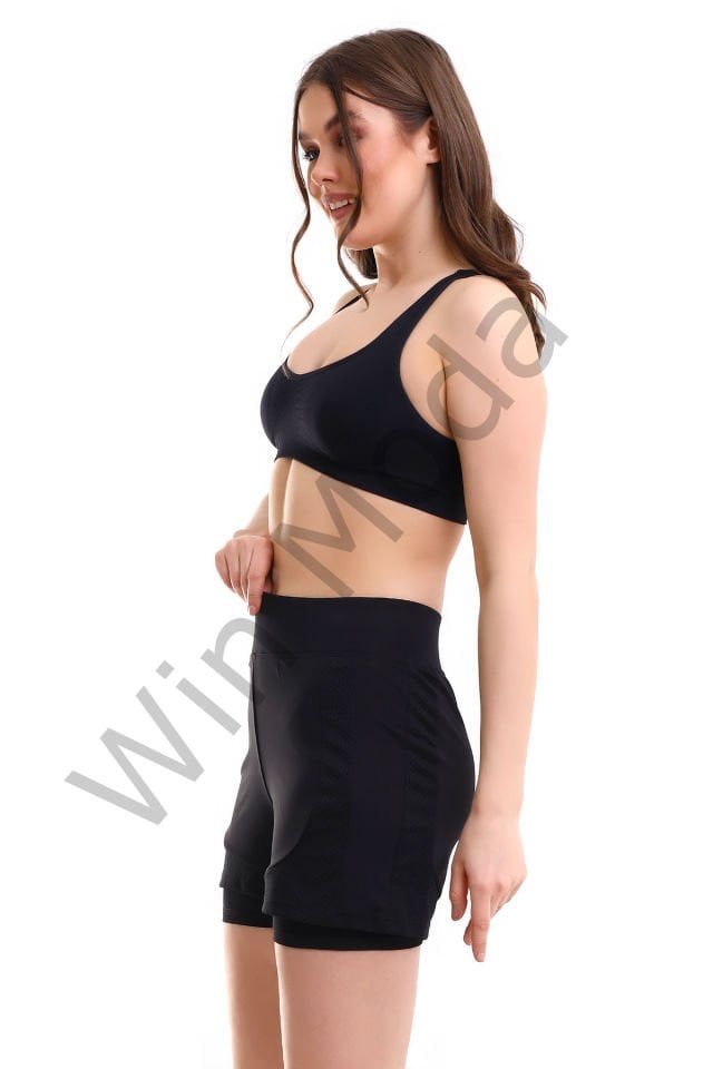 Kadın Fileli Taytlı Şort S - SİYAH