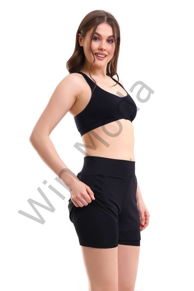 Kadın Fileli Taytlı Şort S - SİYAH