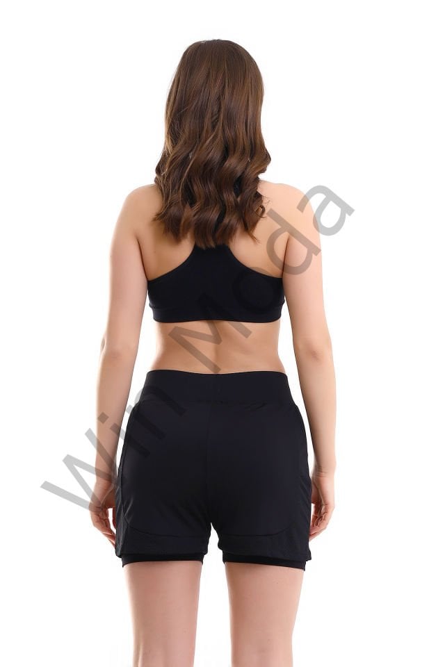 Kadın Fileli Taytlı Şort S - SİYAH