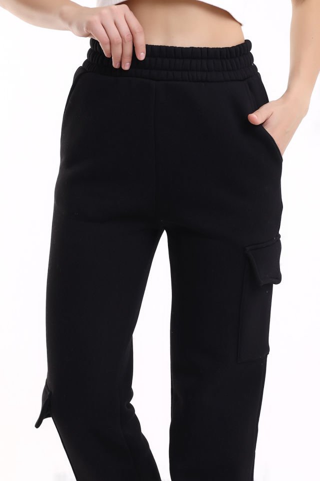 MODERN JOGGER KADIN EŞOFMAN ALTI PAÇA VE YAN KARGO CEPLİ S - SİYAH