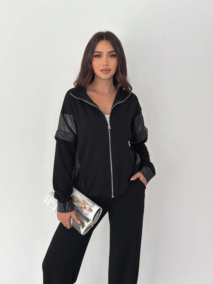 Kadın Garnili Modal Kumaş Baggy Eşofman Altı 2605 XL - SİYAH