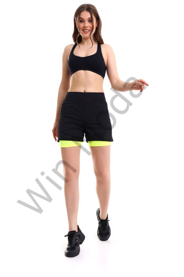 Fileli Taytlı Şort S - yeşil