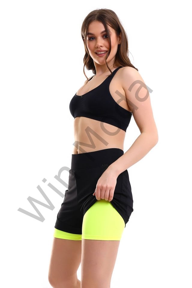 Kadın Fileli Taytlı Şort S - YEŞİL