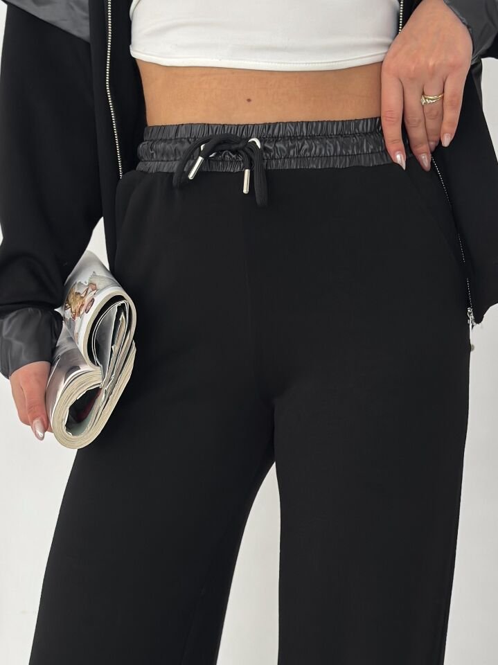 Kadın Garnili Modal Kumaş Baggy Eşofman Altı 2605 XL - SİYAH