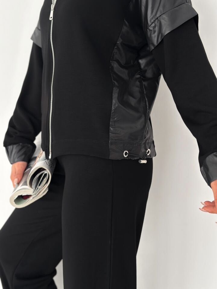 Kadın Garnili Modal Kumaş Baggy Eşofman Altı 2605 XL - SİYAH