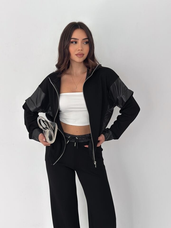 Kadın Garnili Modal Kumaş Baggy Eşofman Altı 2605 XL - SİYAH