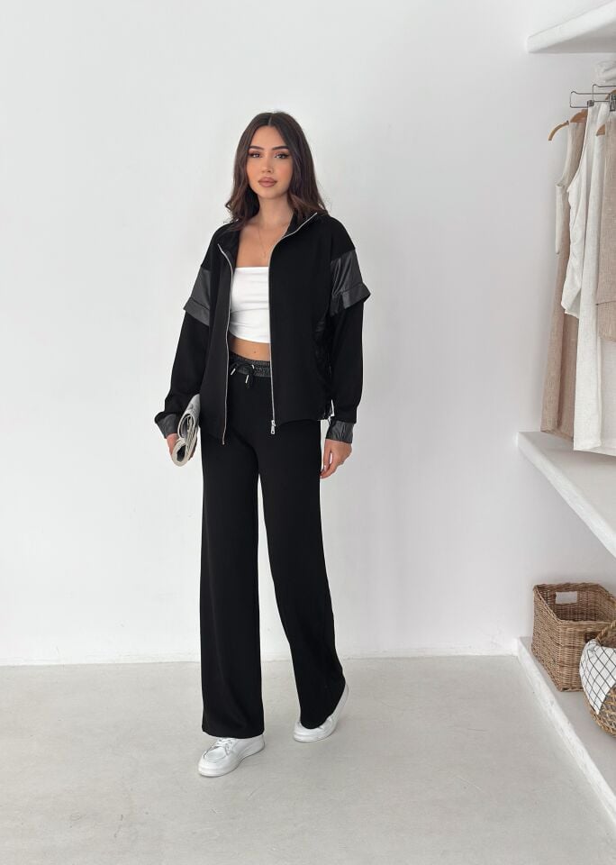 Kadın Garnili Modal Kumaş Baggy Eşofman Altı 2605 XL - SİYAH