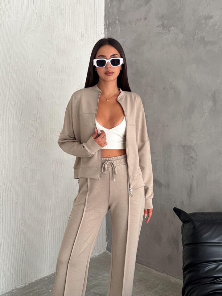 HAKİM YAKA MODAL EŞOFMAN TAKIMI FERMUARLI TAKIM XL - TAŞ