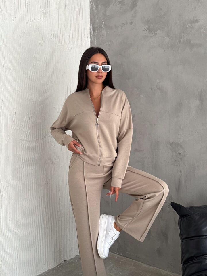 HAKİM YAKA MODAL EŞOFMAN TAKIMI FERMUARLI TAKIM XL - TAŞ