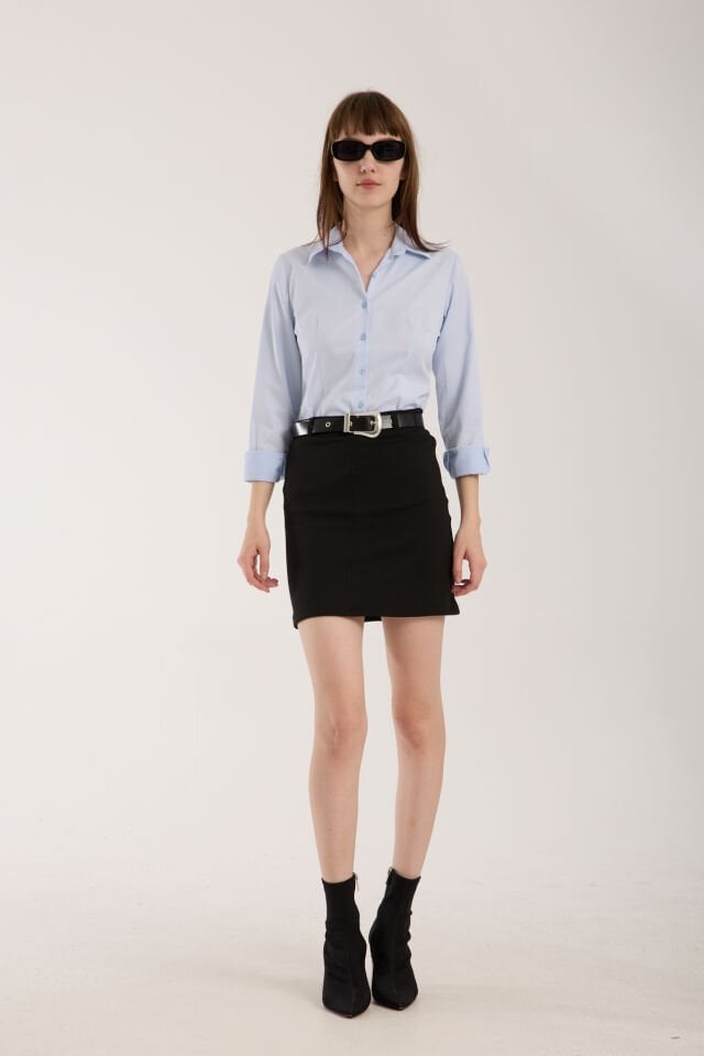 Kadın Kemerli Örme İnterlok Kısa Etek WM 2XL