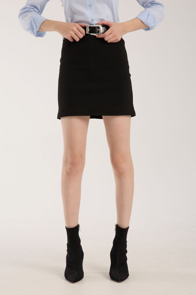 Kadın Kemerli Örme İnterlok Kısa Etek WM 2XL